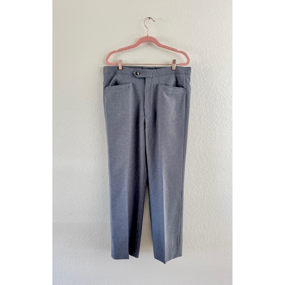 Vintage Trousers Mens 34‎ Slate Blue High Rise Extended Tab Tailored Pants
